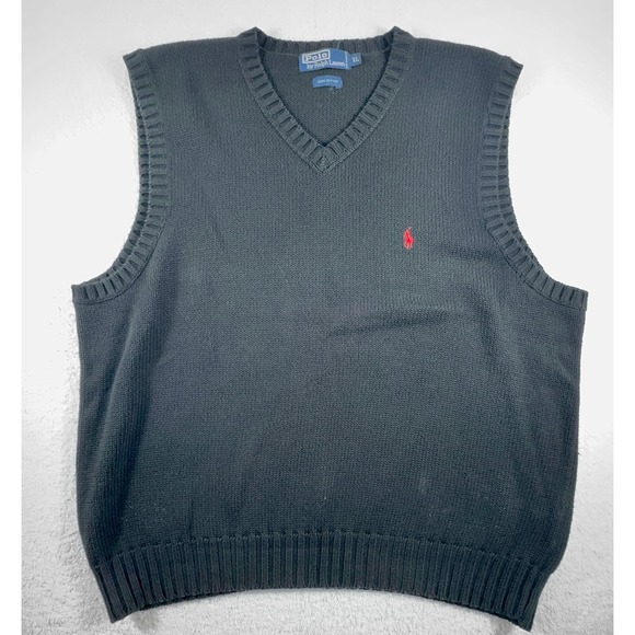 Polo Ralph Lauren Other - Vintage Polo Ralph Lauren Vest Men's XL Black Red Pony Knit Cotton Sweater VNeck